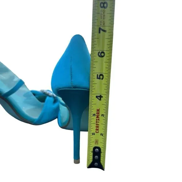 Betsey Johnson Teal Blue Rhinestone Bow wedding pointed toe heel Maise Pump 9.5 - Picture 10 of 11